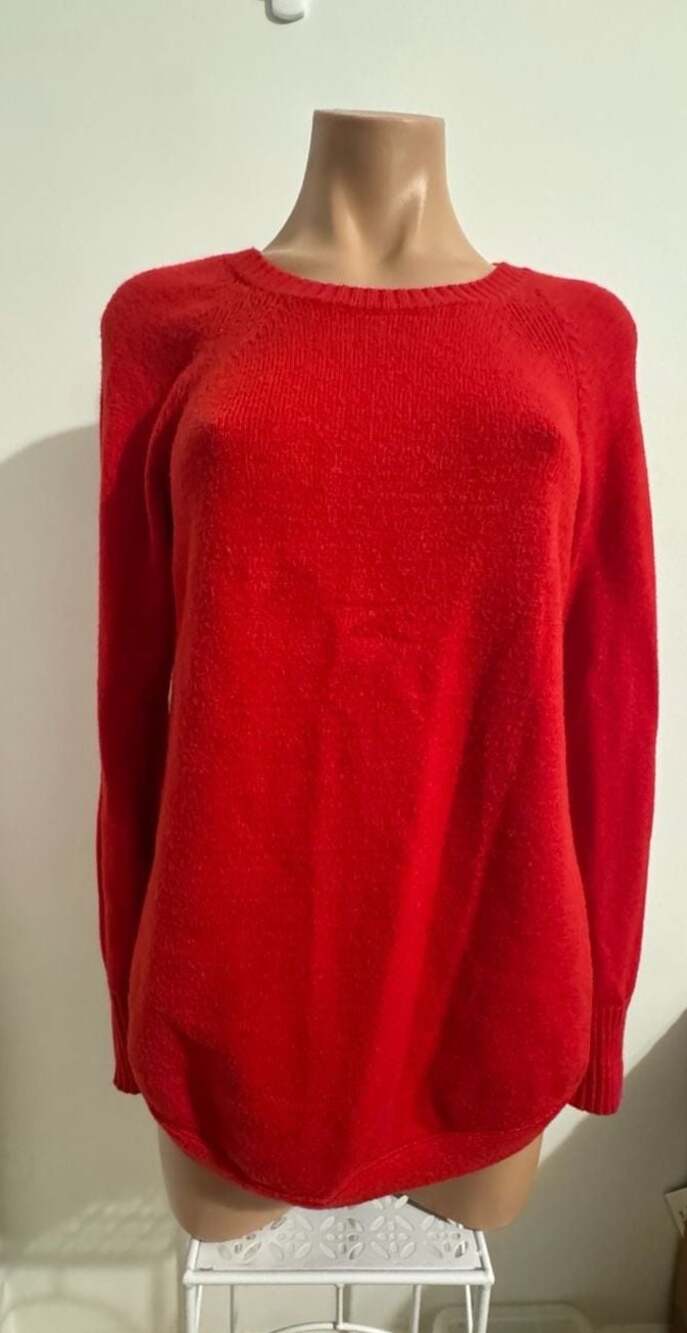 Anthropologie Rebekah Knit Pullover Curve Hem Tunic Sweater Red XS